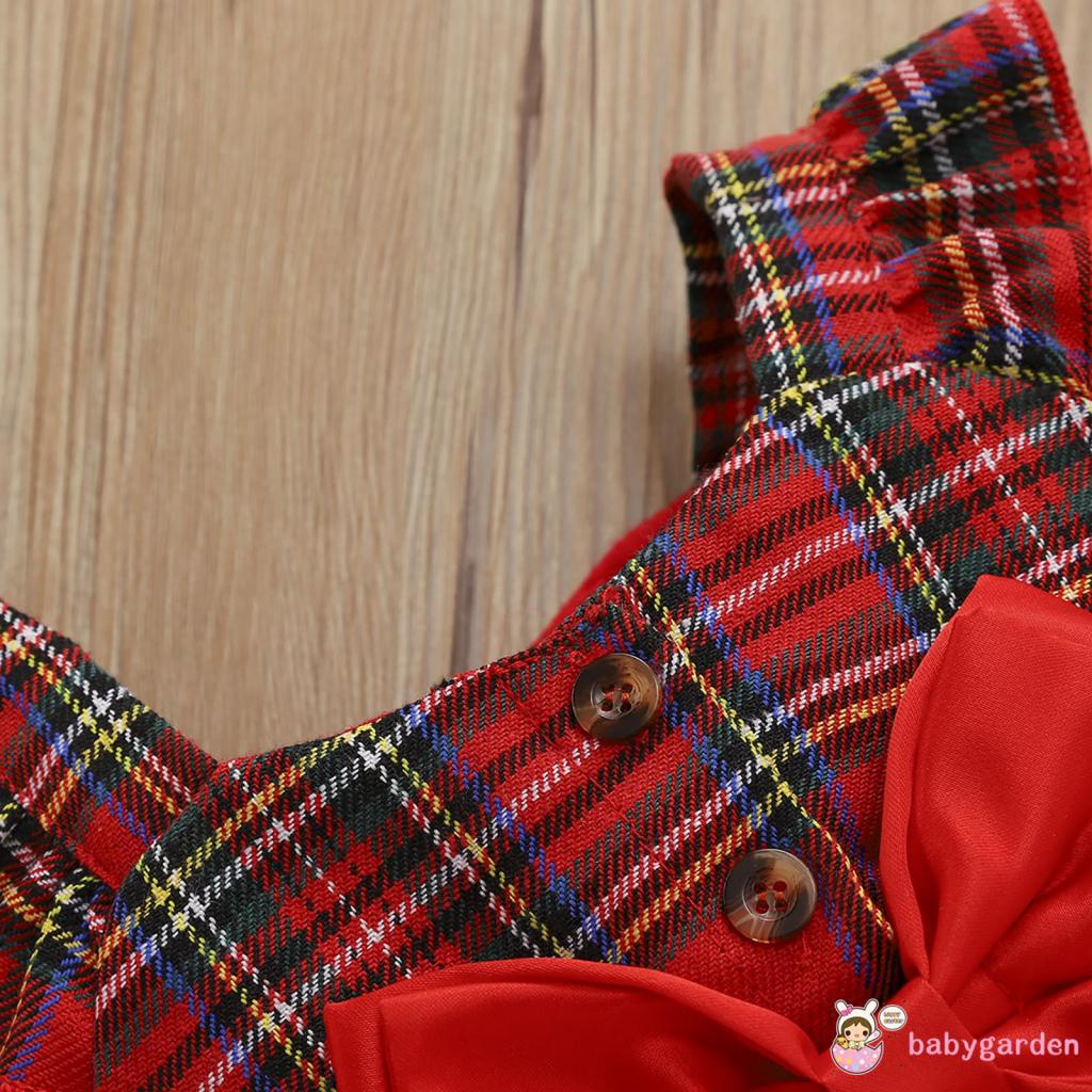 Bộ áo liền quần tay cánh tiên in họa tiết kẻ ô phối tua rua và nút cài cổ điển cho bé sơ sinh