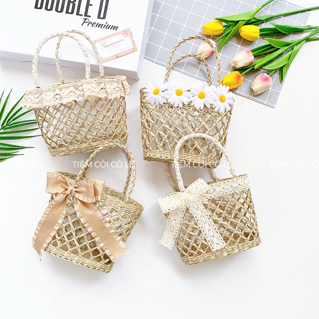 Túi cói mini, làn thưa cho bé đi biển picnic chụp ảnh trang trí decor - Tiệm Cói Cô Lê