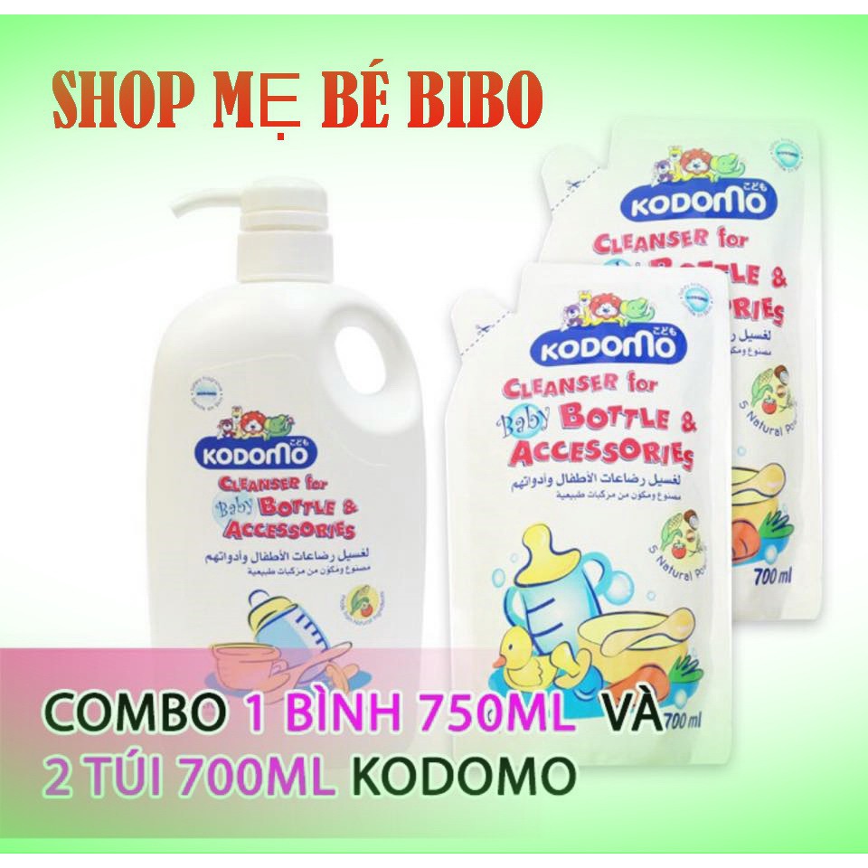 Combo Nước Rửa Bình Sữa Kodomo 750ml Chai+ Bịch 650ml