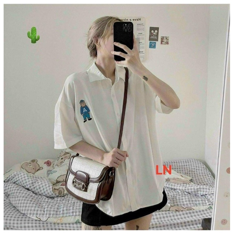 Áo sơ mi logo người xanh chữ A tay lỡ LN12