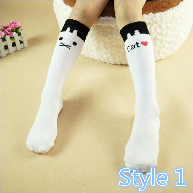 SMY Vớ ống dài 40cm bằng cotton chất lượng cao trang trí họa tiết mèo dễ thương 6 kiểu tùy chọn dành cho bé gái