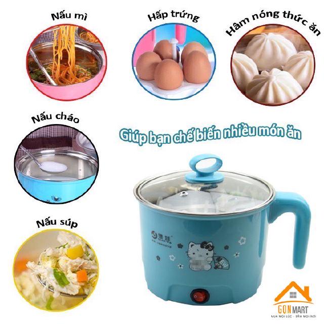 Nồi Lẩu Điện Mini, 2 Tầng Kèm Giá Hấp Đa Năng Nướng, Luộc, Chiên Chống Dính Vấn Đá Tiện Lợi