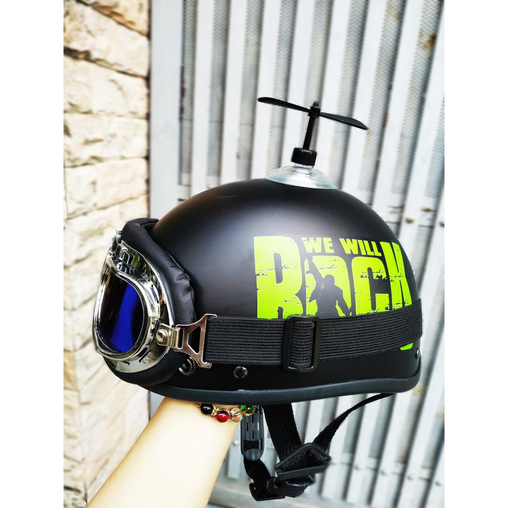 COMBO mũ nửa đầu 1/2 Rock + KÍNH PHI CÔNG+CHONG CHÓNG Đen