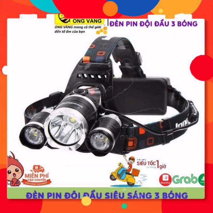 [Ảnh thật tự chụp] Đèn Pin Đội Đầu 3 Bóng Led Siêu Sáng HIGH POWER HEADLAMP T6, Sạc Pin Siêu Tiện Dụng