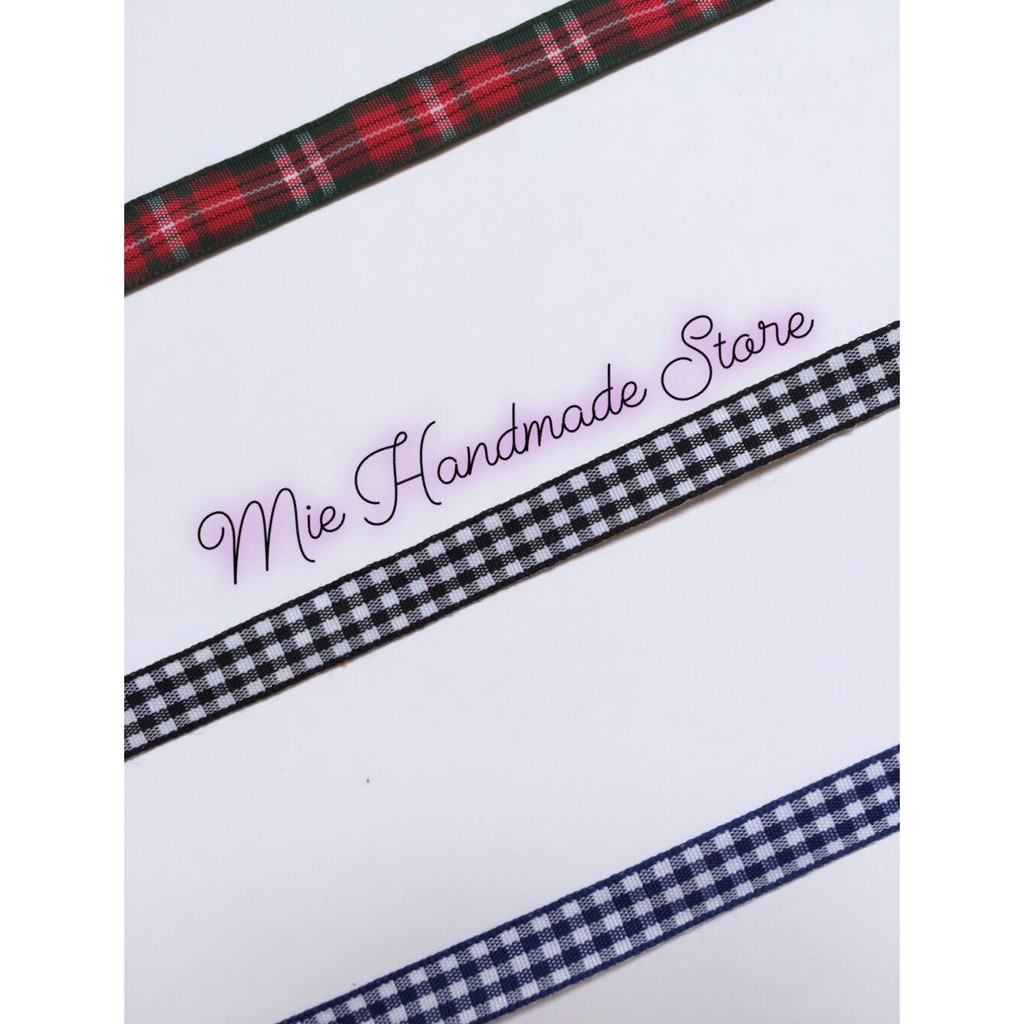 Ruy băng kẻ caro bản 1cm nhiều màu sắc trang trí handmade