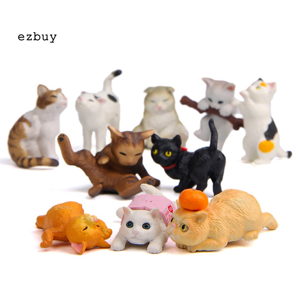 Set 10 Tượng Mèo Mini Bằng Nhựa Pvc Dùng Trang Trí Tiểu Cảnh