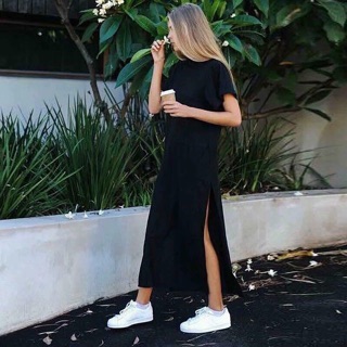 Đầm midi xẻ cạnh thun dư