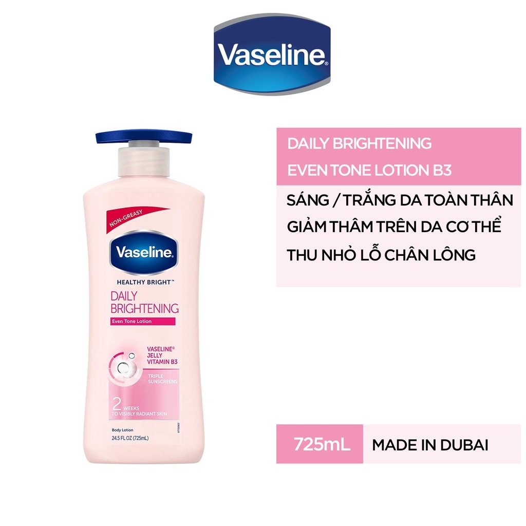 Sữa dưỡng thể Vaseline Healthy White UV Lightening Body Lotion 725ml giúp dưỡng trắng dưỡng ẩm phù hợp cho mọi loại da