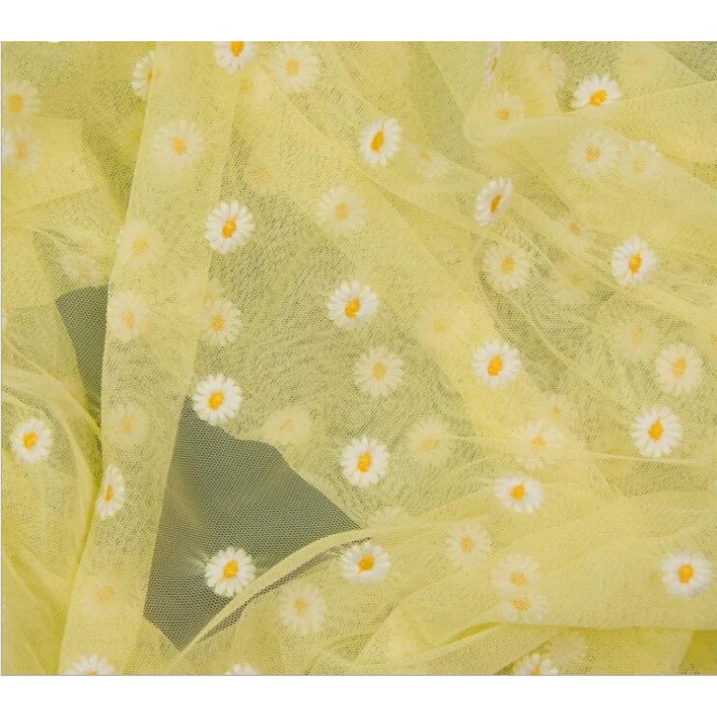 🌼 VẢI VOAN LƯỚI THÊU HOA CÚC 🌼