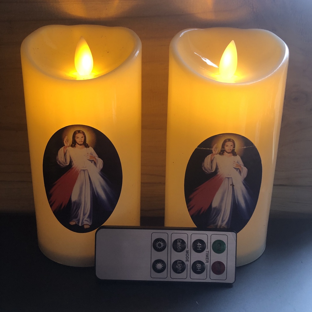 Nến công giáo để ban thờ chạy pin sử dụng điều khiển tắt bật từ xa&lt;Giá 1 cặp &gt;