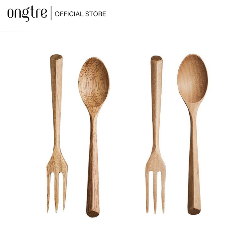Combo Muỗng Nĩa gỗ sồi kèm túi vải ONGTRE / Du lịch, quà tặng, Decor, văn phòng