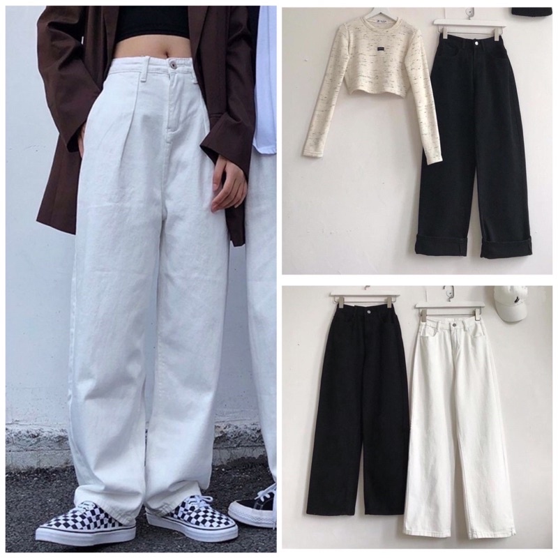 Quần Kaki Trơn phối chun sau -quần ống rộng trắng đen UNISEX hàn quốc dành cho cả nam và nữ