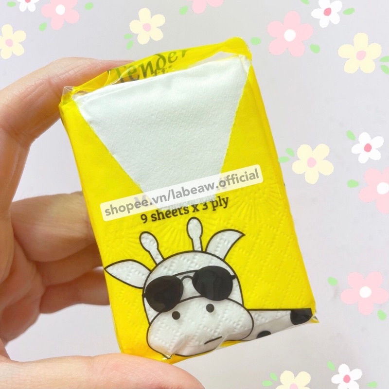 [LỐC 10 GÓI] Khăn giấy mini TENDER SOFT hình thú 3 lớp dày bỏ túi tiện lợi