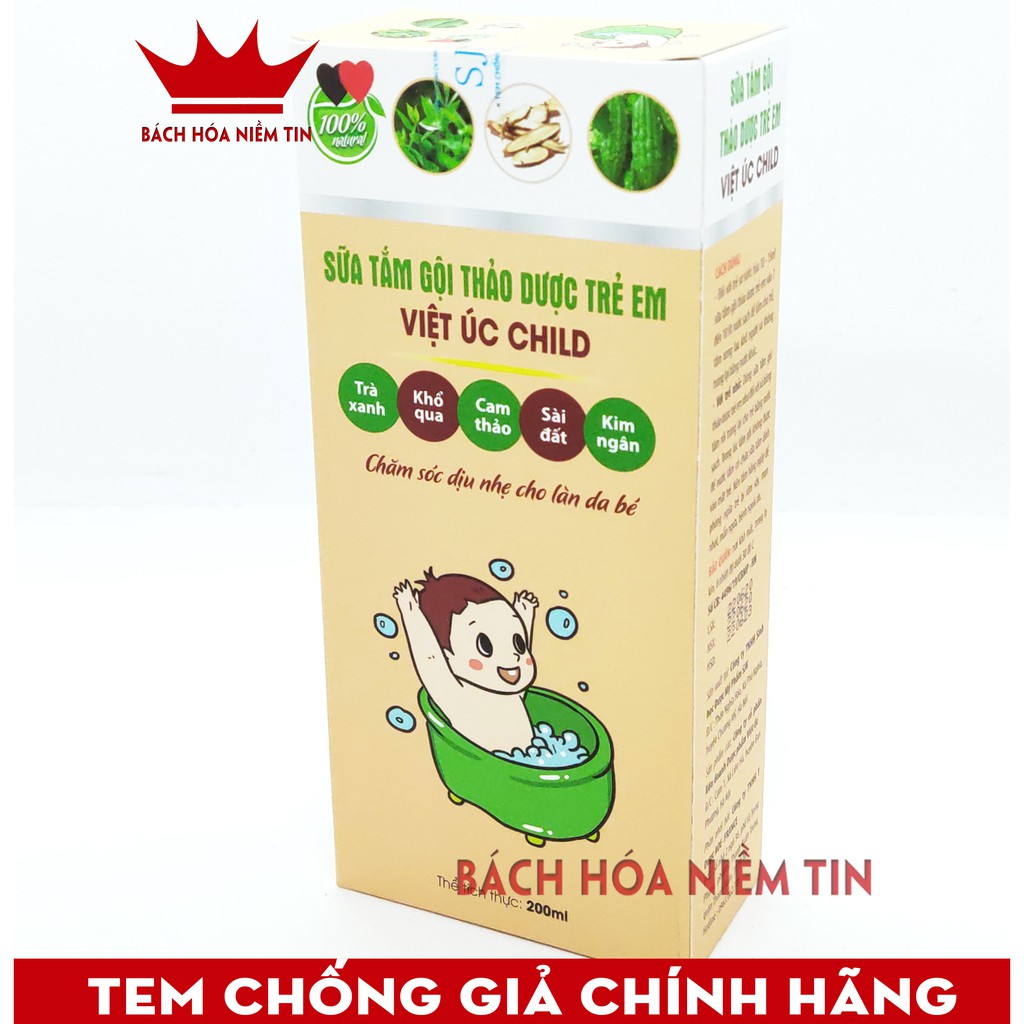 Sữa tắm gội thảo dược cho trẻ em Việt Úc Child - Thành phần thảo dược tự nhiên, an toàn cho làn da bé - Hộp 200ml