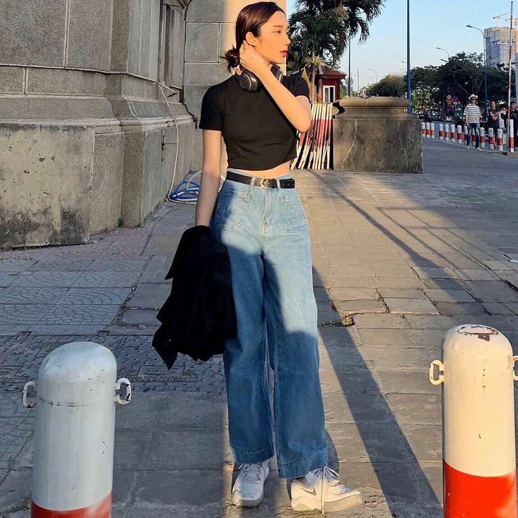 Quần Baggy Jean Ống Rộng 2 Túi Xanh Unisex