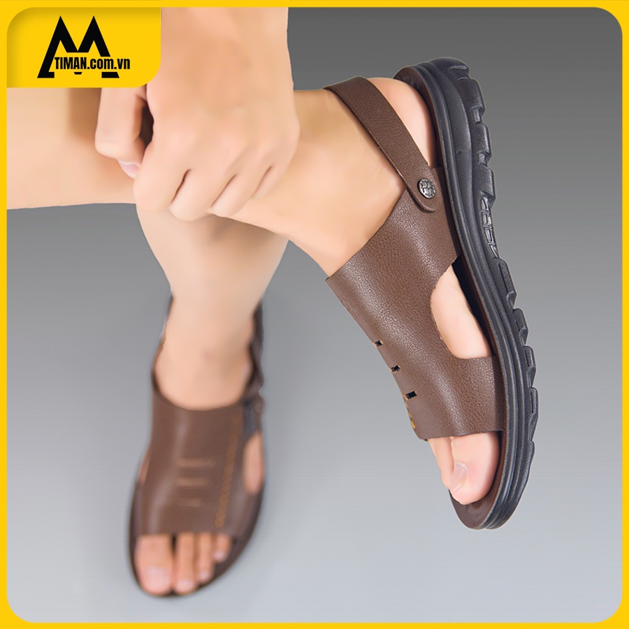 Sandal nam kiểu giày quai hậu mang đi học chất liệu da bảo hành 1 năm DK67 TIMAN