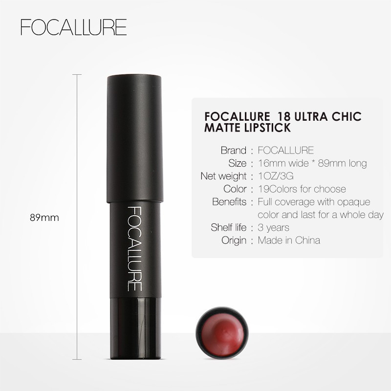 Matte Lip Glaze Son lì FOCALLURE màu bền lâu gồm 12 màu tùy chọn