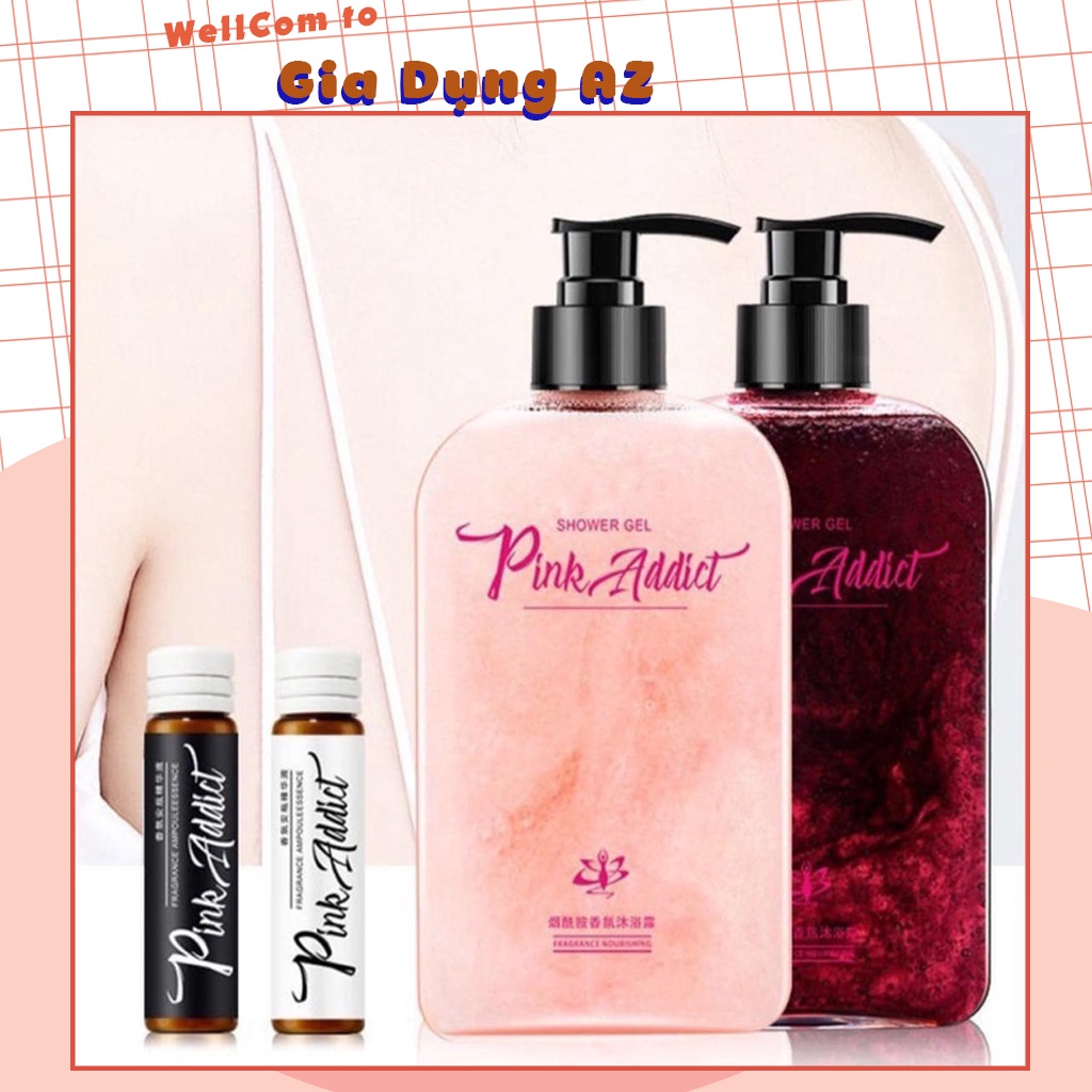 Sữa tắm nước hoa Pink Addict 3 in 1 trắng da siêu thơm dung tích 400ml tặng 2 lọ tinh dầu nước hoa AZ TV55222S