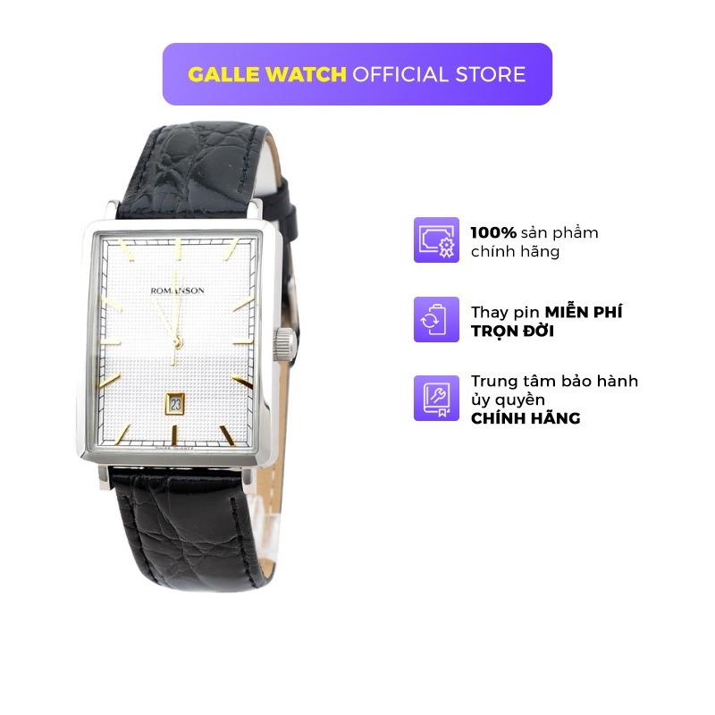 Đồng hồ Romanson Men Watch DL5163NMCWH nam mặt chữ nhât, máy nhập Thụy Sĩ chống nước, dây da cao cấp chính hãng