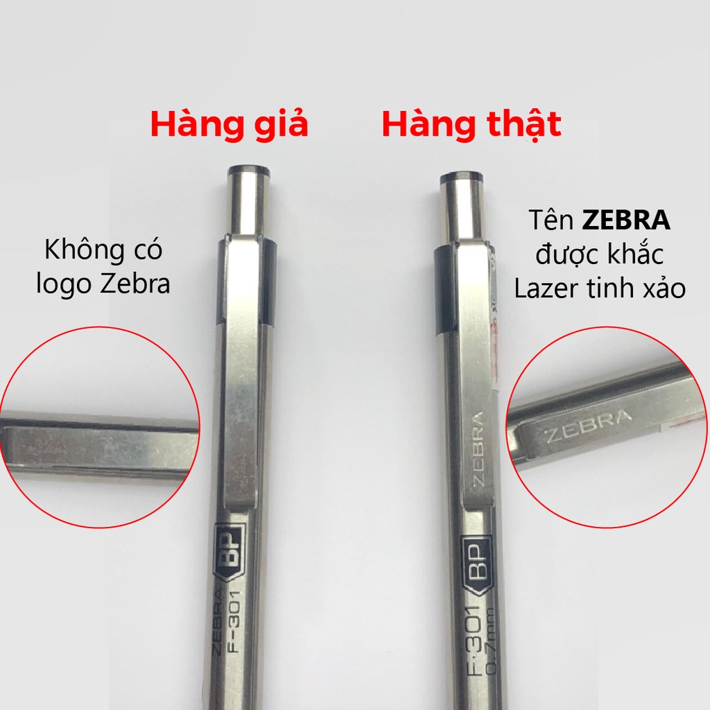 Viết bi bấm kim loại F301 0.7mm Zebra - Nhật  - mực xanh