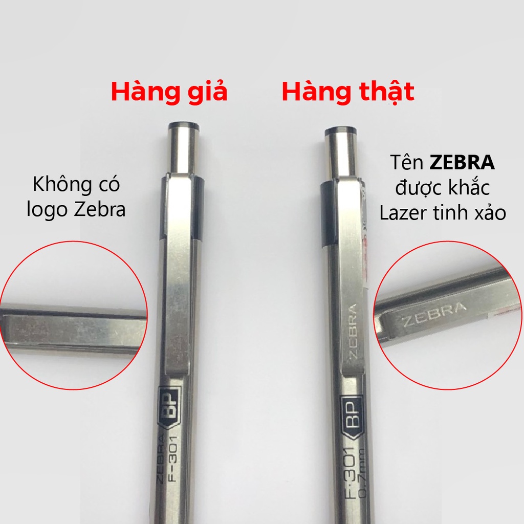 Viết bi bấm kim loại F301 0.7mm Zebra - Nhật [Chính Hãng] - mực xanh