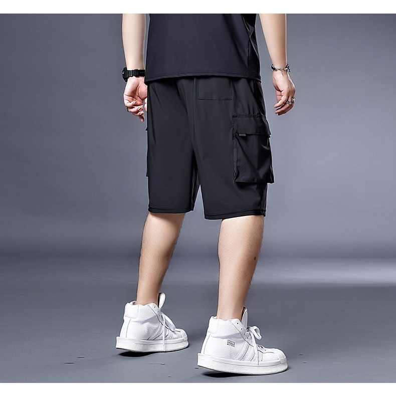 Quần ngắn ống rộng Co Giãn Phối Túi Màu Đen Có Size Lớn M-8XL Cho Nam Giới