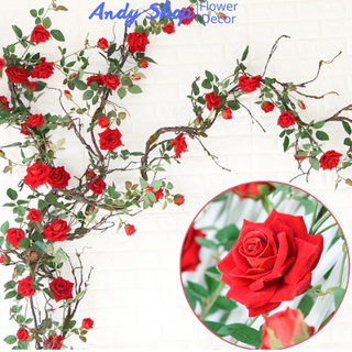 Dây hoa giả trang trí Hoa hồng leo treo tường trang trí nhà, decor quán, treo ban công - Andy sop