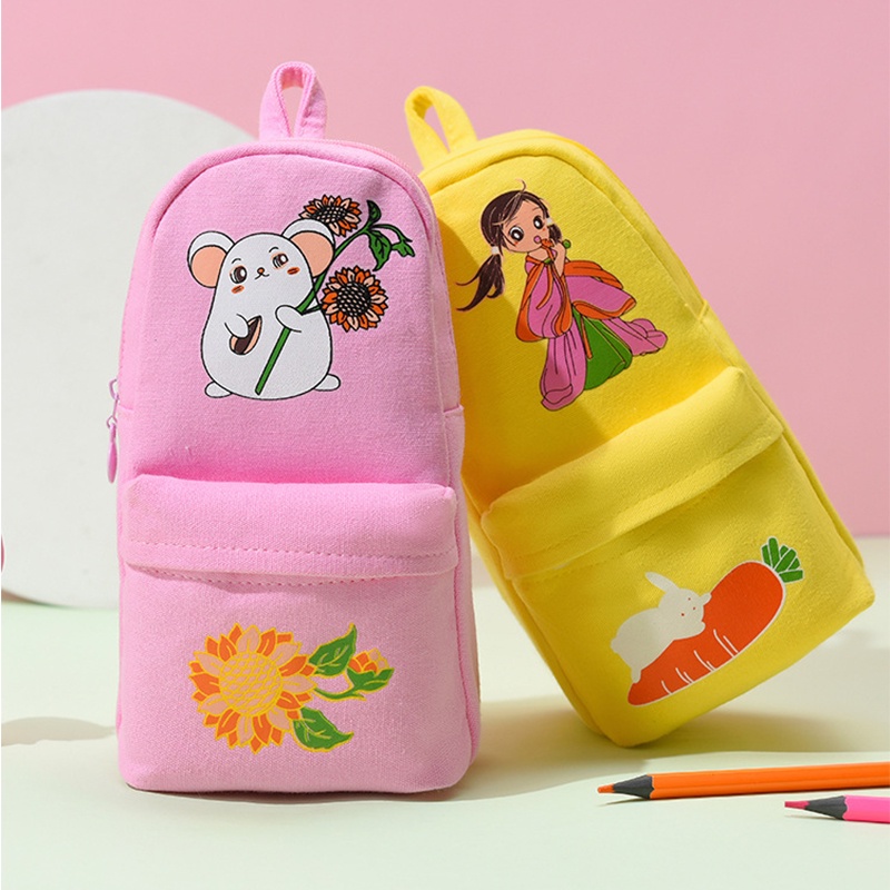 Túi Đựng Bút Chì Vải Canvas Cỡ Lớn In Họa Tiết Hoạt Hình AKKU Dễ Thương Cho Bé