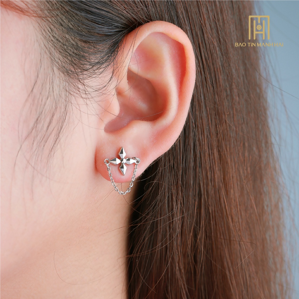 Bông tai Bạc 925 nữ hình hoa 4 cánh phong cách Hàn Quốc BTB03 Bảo Tín Mạnh hải