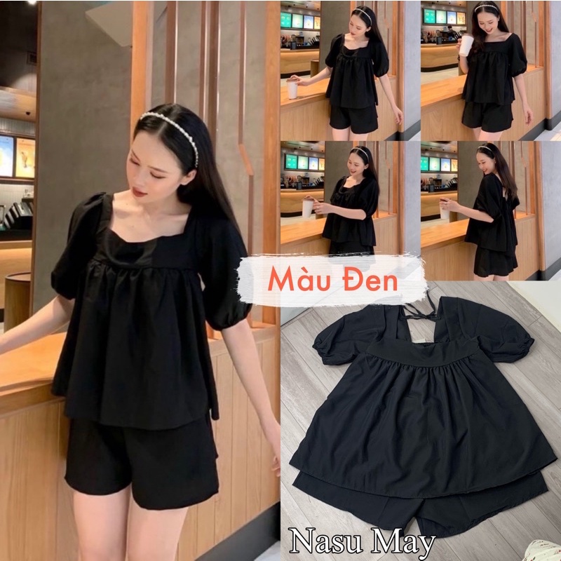 SET ĐŨI BABYDOLL TIỂU THƯ 🦋 BỘ Áo Trắng Kèm Quần Short Nữ Buộc Nơ Dây Sau🦋