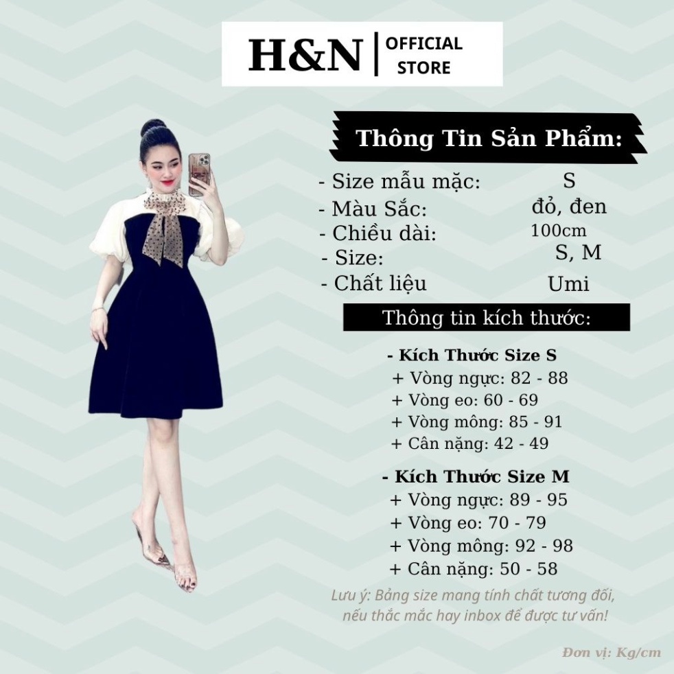 Váy nữ Thiết Kế xòe tay bồng nơ cổ xinh xắn, Đầm nhung dự tiệc sang chảnh HN clothing V25 2 | BigBuy360 - bigbuy360.vn