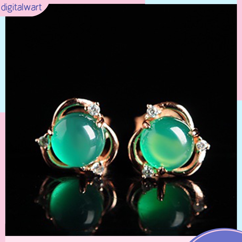 Bông tai mạ bạc hình hoa đính ngọc bích nhân tạo thời trang cho nữ