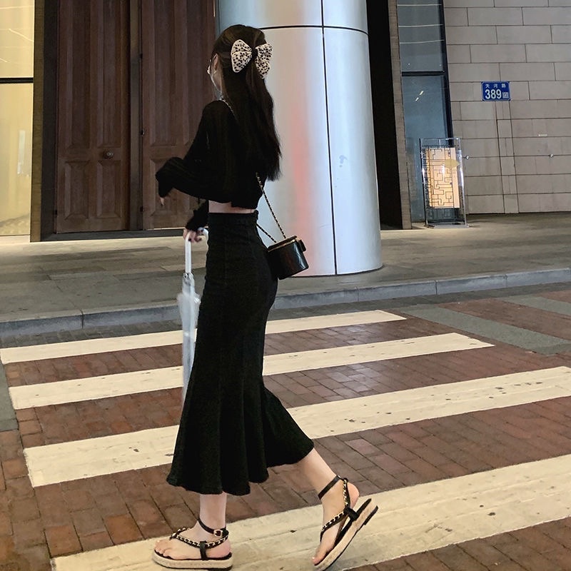 Chân váy demin bò đuôi cá kèm ảnh thật