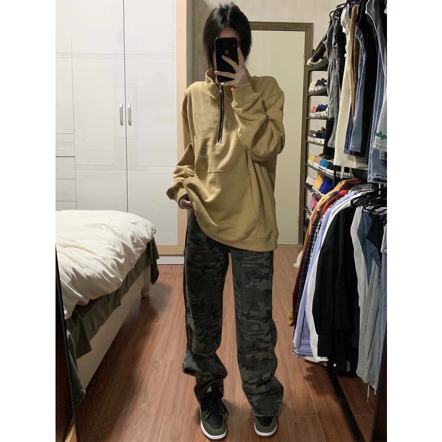 Quần Jean Nữ Lưng Cao Ống Rộng Họa Tiết Rằn Ri Thời Trang