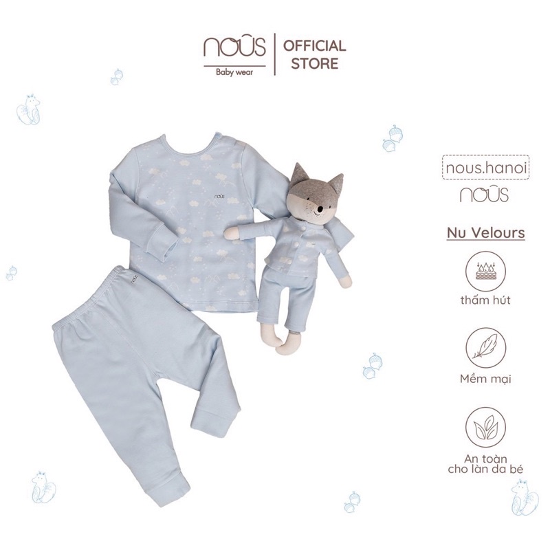 NOUS chính hãng - Bộ nỉ dài tay cài vai size 9-24M ( Hồng - Xanh)