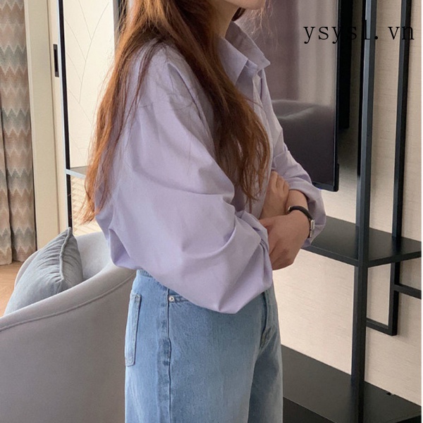 Áo Sơ Mi Dáng Rộng Màu Tím Nhạt Phong Cách Hàn Quốc Thời Trang Mới 2021 Cho Nữ