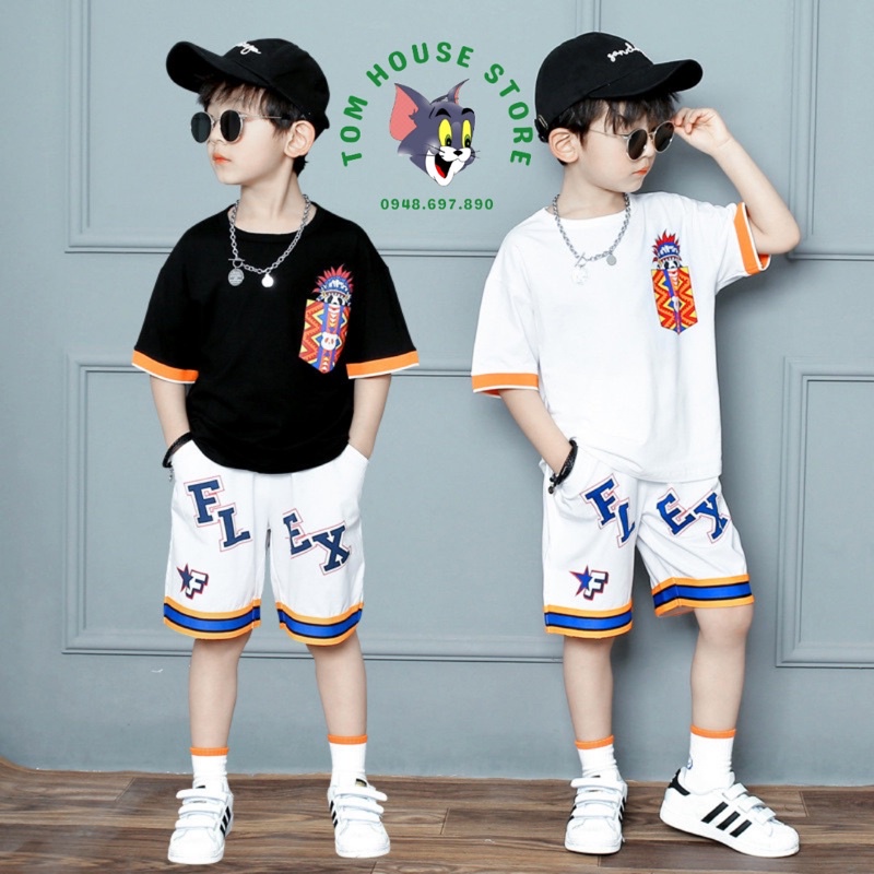 Set áo thun cá tính cho bé trai + quần short đi chơi, đi học
