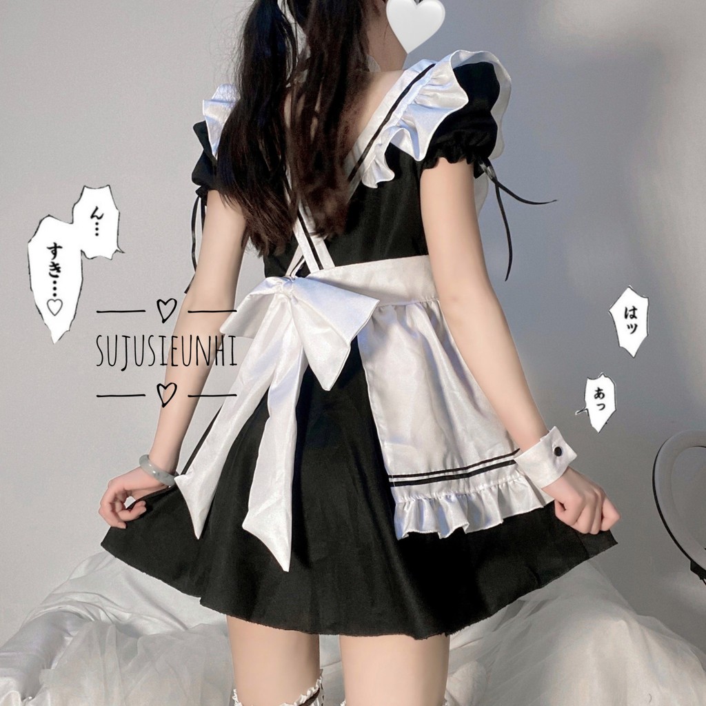 (CÓ VIDEO) Full set 7 chi tiết bộ trang phục hầu gái dễ thương- Cute Maid- Lolita Cosplay dress | BigBuy360 - bigbuy360.vn