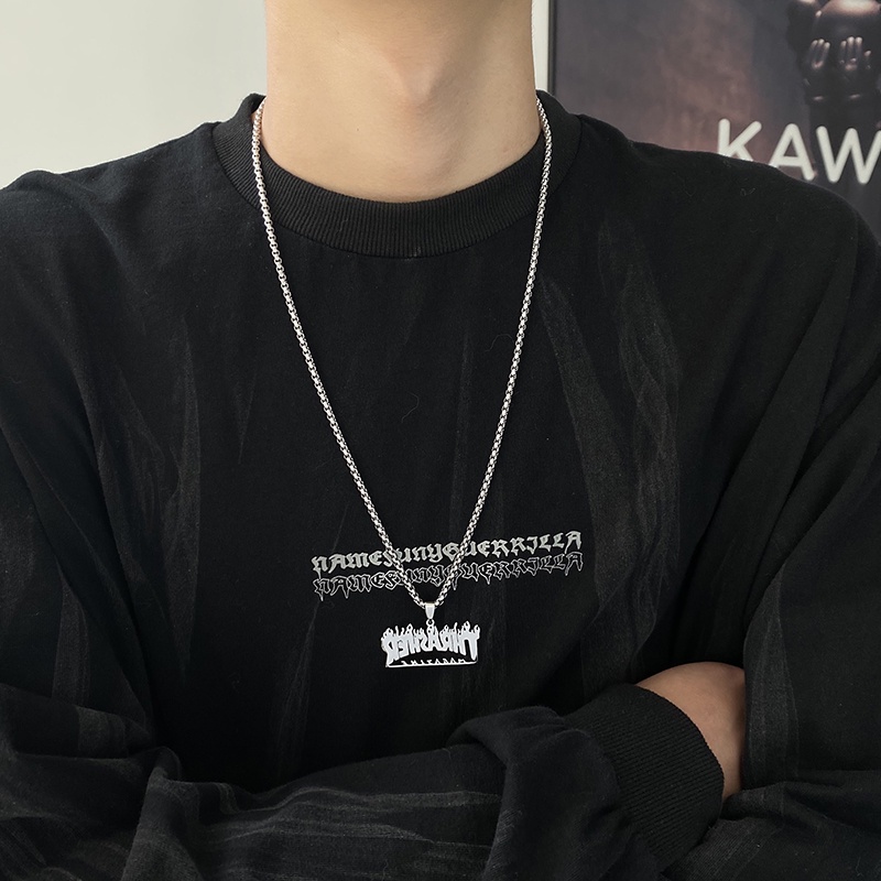 Vòng cổ thép titan hình ngọn lửa phong cách hip hop cá tính