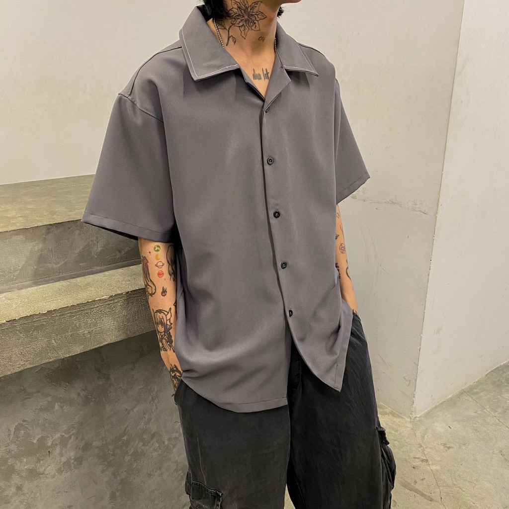 Áo Sơ Mi Nam Nữ Phom Rộng FVNXY Màu Xám Căng Đét Cực Ngầu | BigBuy360 - bigbuy360.vn