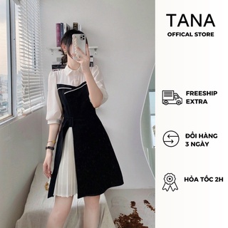 Đầm dự tiệc TANA D0365 đầm công sở phối màu đen trắng phù hợp mặc đi làm và đi tiệc