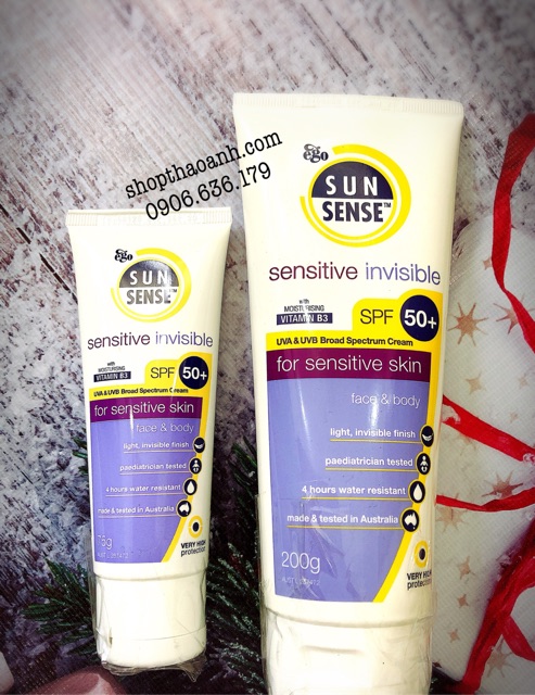 Kem chống nắng cho mặt và body Ego Sunsense Sensitive Invisible SPF 50+ 75g