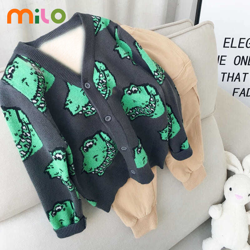 Milo Áo Khoác cardigan Dệt Kim In Hình Cá Sấu Nhỏ Và Vừa Phong Cách Hàn Quốc Thời Trang Mùa Xuân Mới Cho Bé