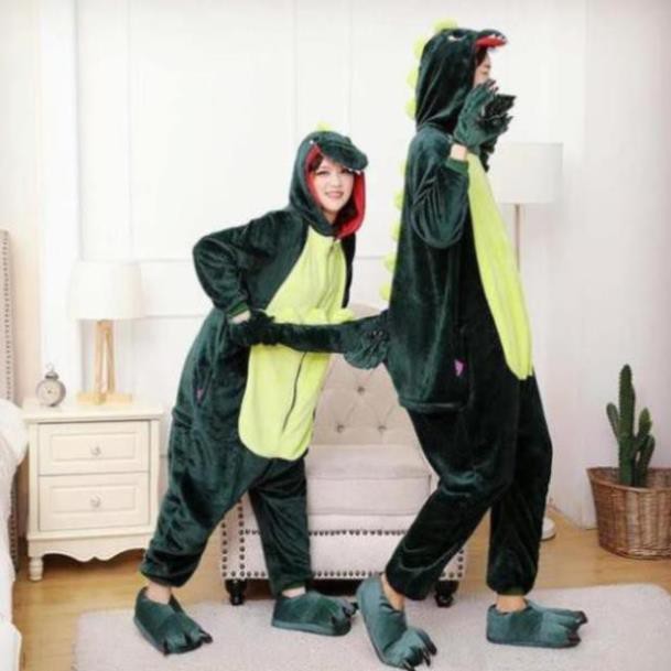 Bộ Đồ Ngủ Khủng Long Xanh Hình Thú Liền Thân Pijama Cho Nam Và Nữ Chất Đẹp