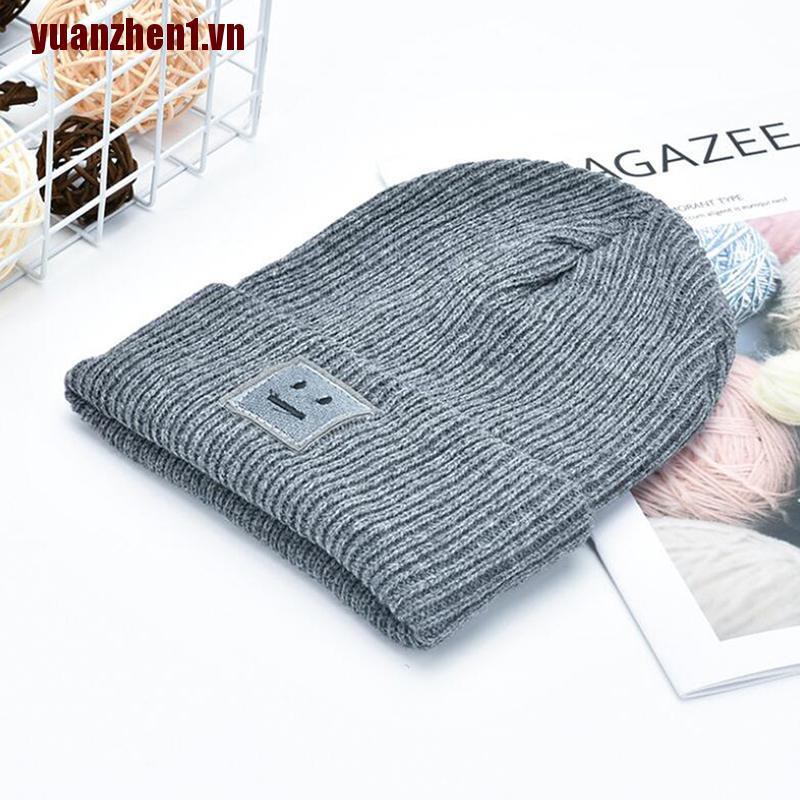 [YUANZHEN1] Mũ Beanie Dệt Kim Thêu Nhãn Mặt Cười Dễ Thương Cho Người Lớn Unisex