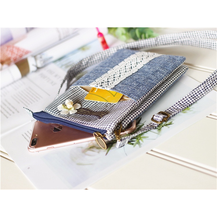 Túi Đựng Điện Thoại/Chìa Khóa/Tiền Bằng Vải Lanh Cotton In Hoa Nhỏ Xinh