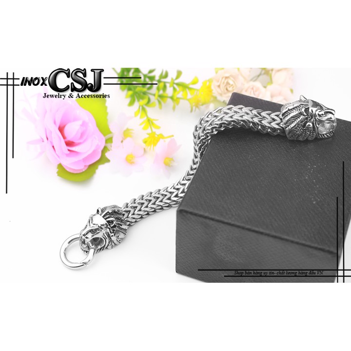 lắc tay inox cao cấp 2 đầu sư tử siêu ngầu, đẹp , không đen - tặng hộp đựn xinh xắn
