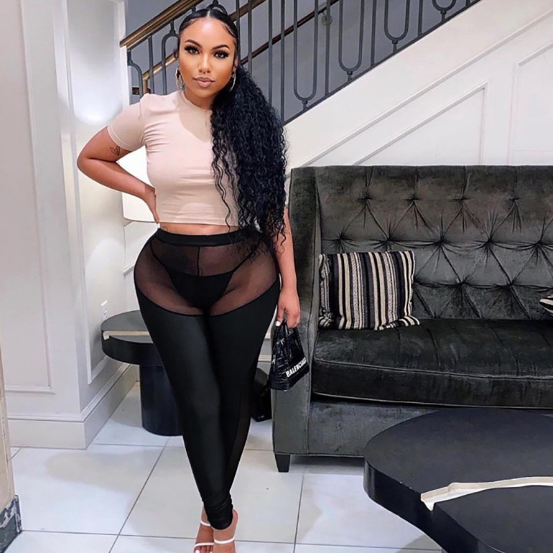 Quần Dài Phối Lưới Lưng Cao Phong Cách Đường Phố Gợi Cảm Cho Nữ