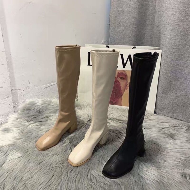 Boot nữ, boot cao gót nữ, boot đùi da trơn đế cao 5p