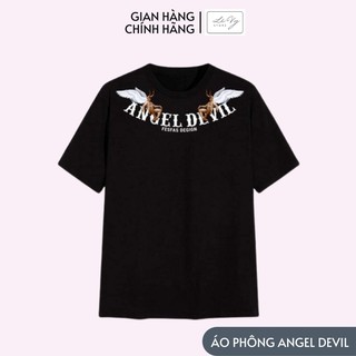 Áo thun tay lỡ angel devil chất cotton hàng unisex cho cả nam và nữ